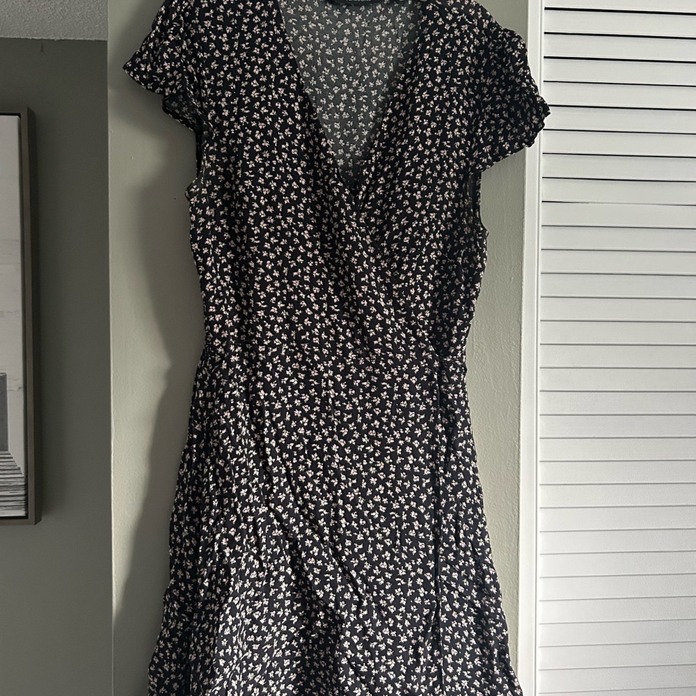 Glassons Black and Pink Floral Mini Wrap Dress